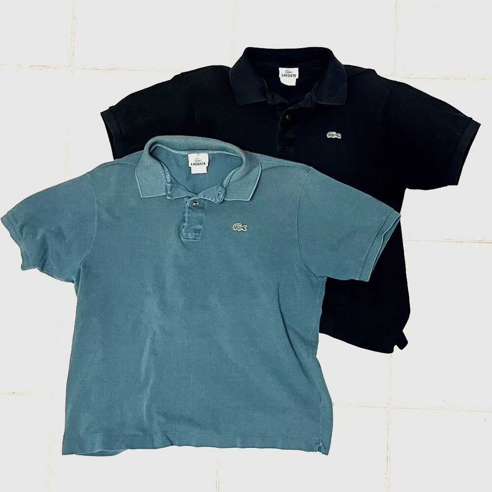 TWO Vintage LACOSTE Polo shirts ~Green & Black ~ Medium